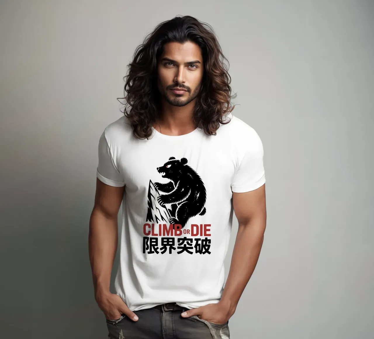 Orso arrampicatore giapponese di design - Limit Break Kanji Mountain A t-shirt da GameDay Studio