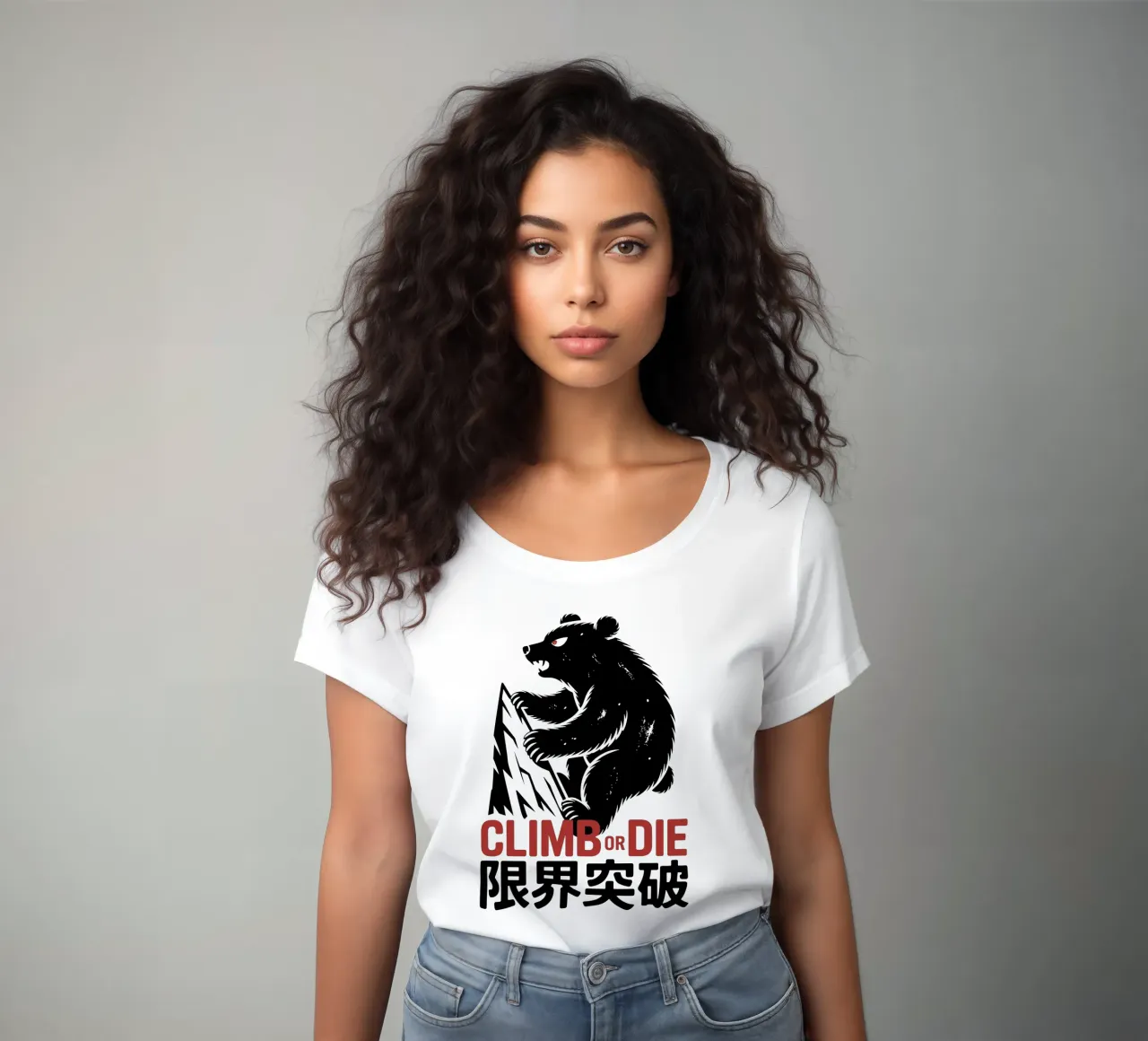 Orso arrampicatore giapponese di design - Limit Break Kanji Mountain A t-shirt da donna da GameDay Studio