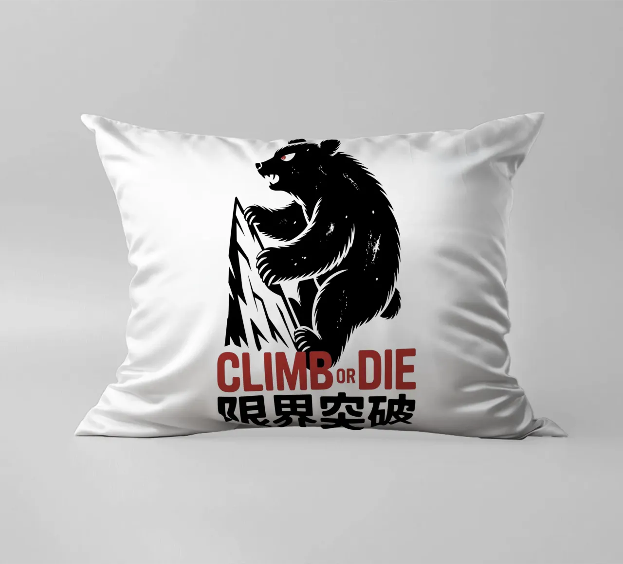 Orso arrampicatore giapponese di design - Limit Break Kanji Mountain A cuscino da GameDay Studio