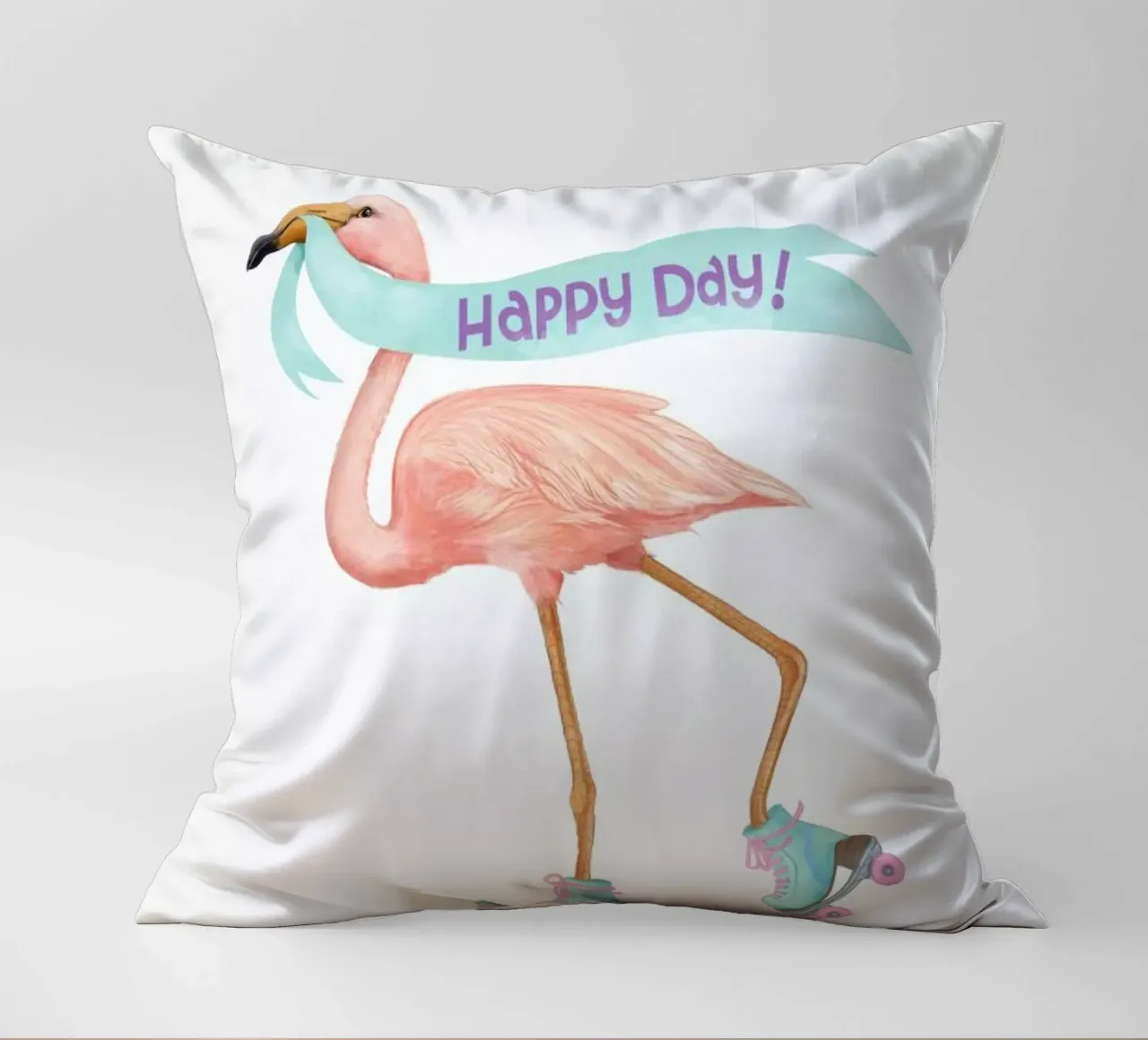 Rollerskating Flamigo cuscino da Laura Graves