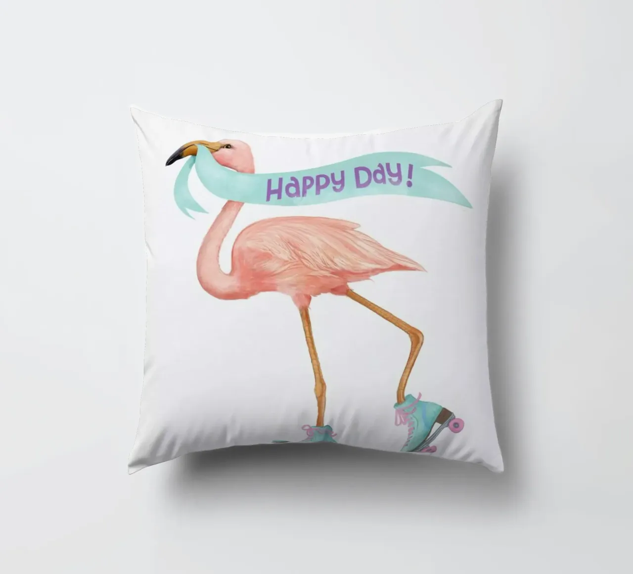 Rollerskating Flamigo cuscino da Laura Graves