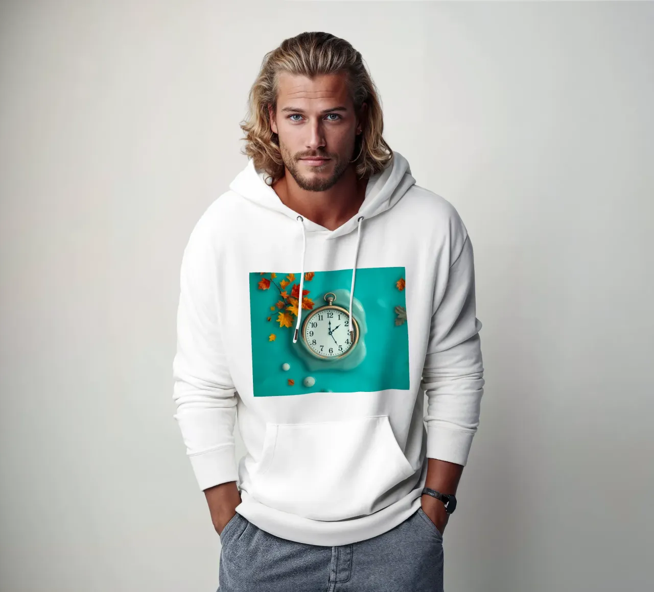 Un orologio che si scioglie in un oceano turchese, un caldo autunno felpa con cappuccio da DesignDoodle