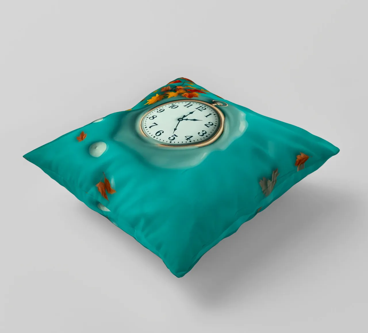 Un orologio che si scioglie in un oceano turchese, un caldo autunno cuscino da DesignDoodle