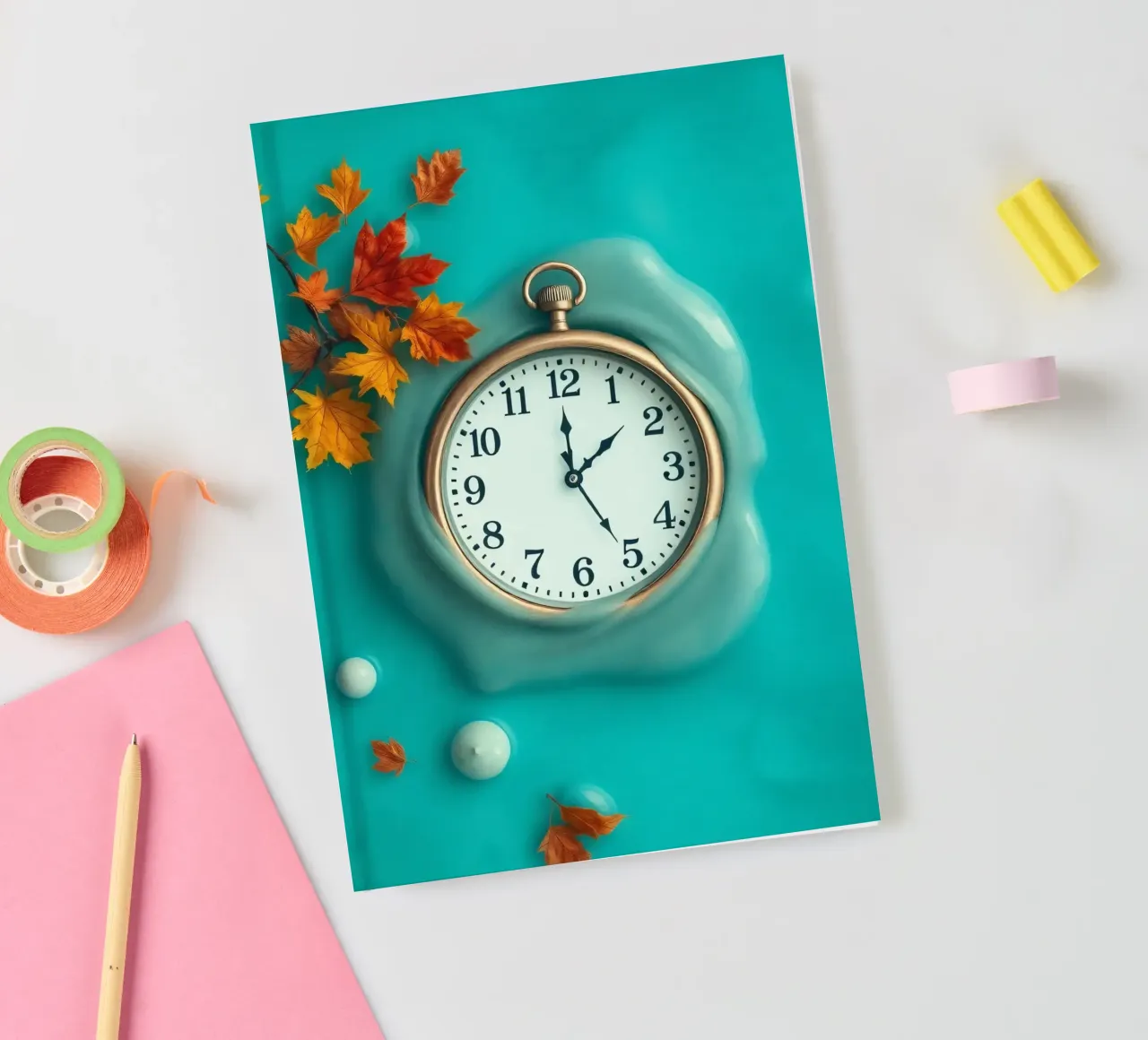 Un orologio che si scioglie in un oceano turchese, un caldo autunno diario da DesignDoodle