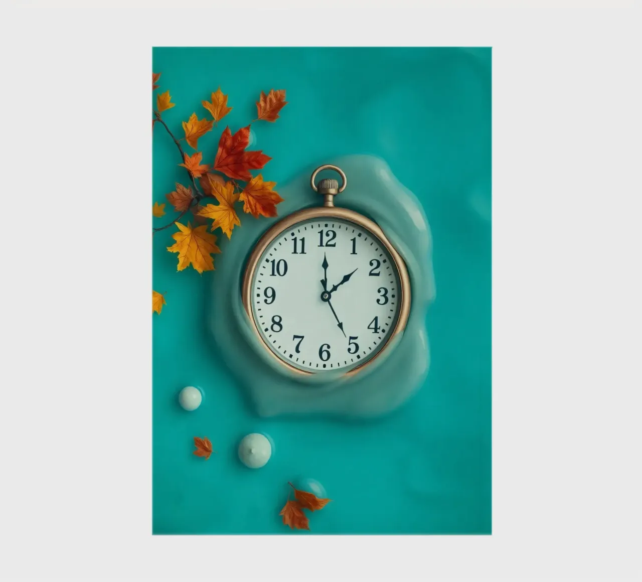 Un orologio che si scioglie in un oceano turchese, un caldo autunno diario da DesignDoodle