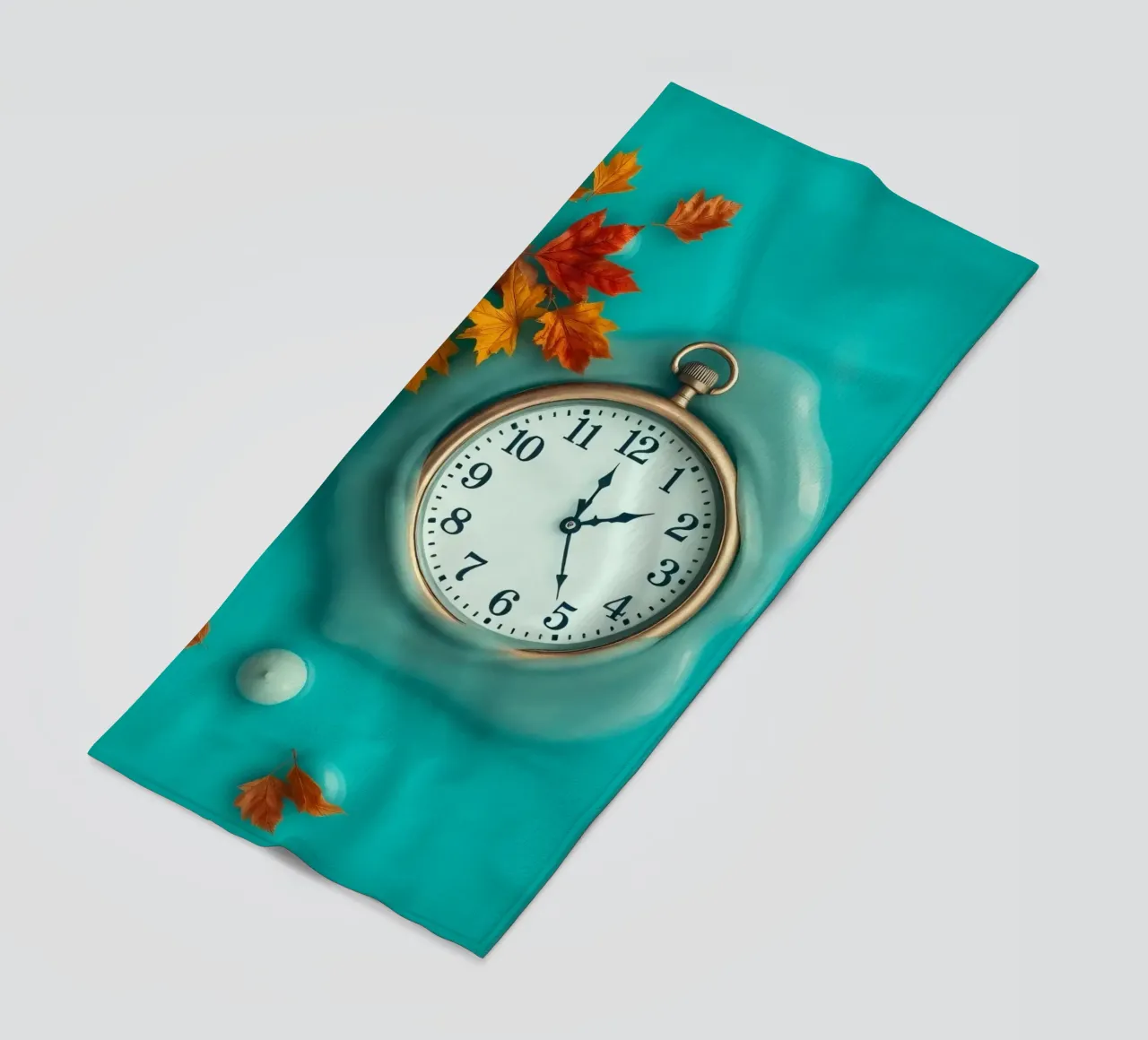 Un orologio che si scioglie in un oceano turchese, un caldo autunno telo mare da DesignDoodle