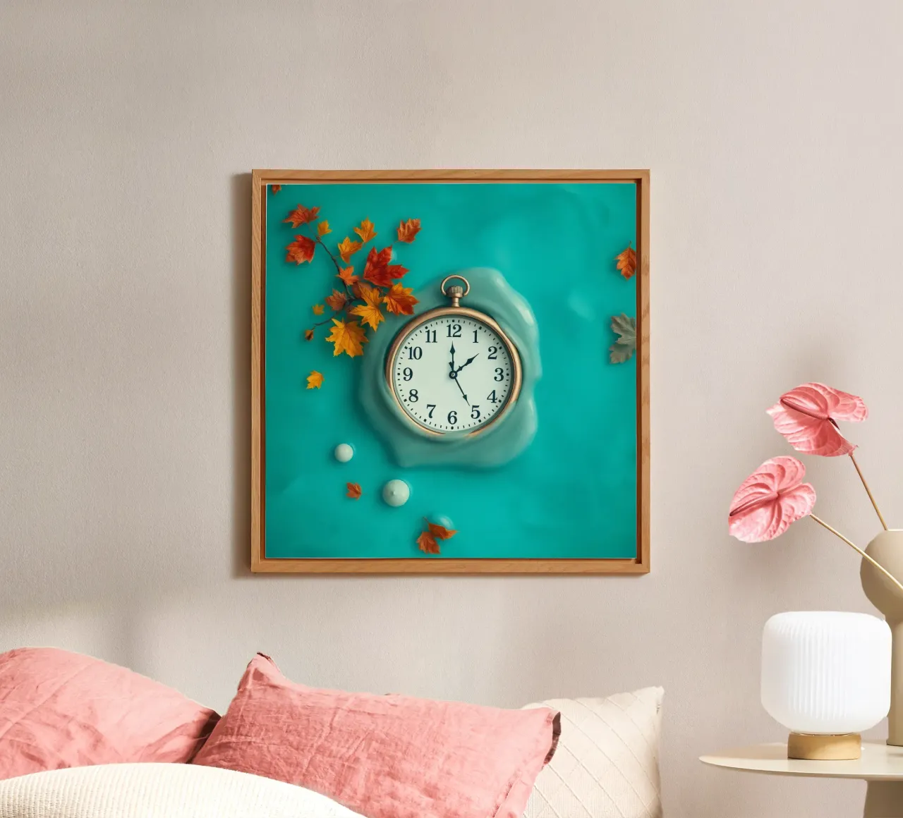 Un orologio che si scioglie in un oceano turchese, un caldo autunno alluminio dibond da DesignDoodle