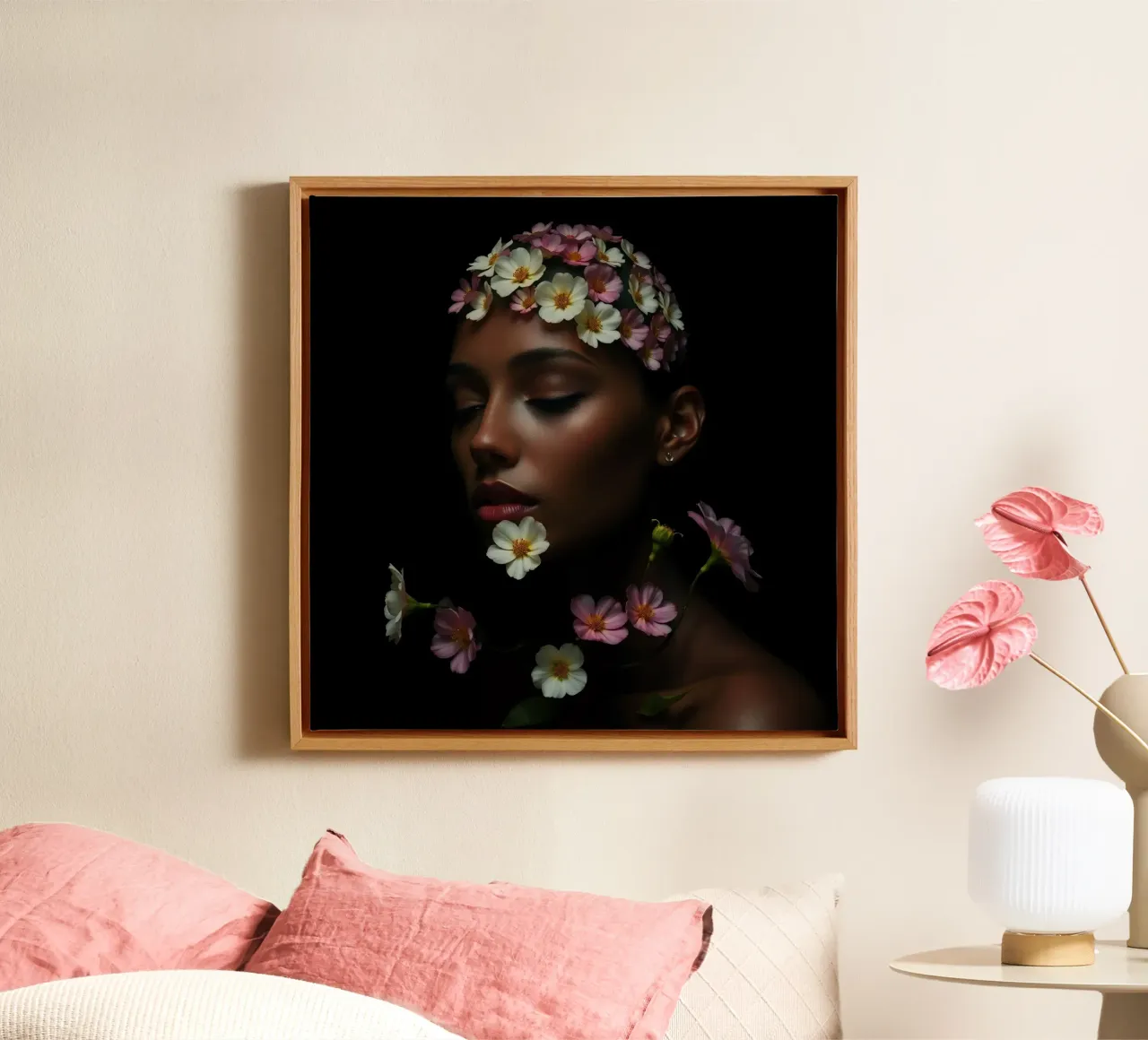 A graceful and elegant person with refined features planting canvas with Floater frame by DesignDoodle