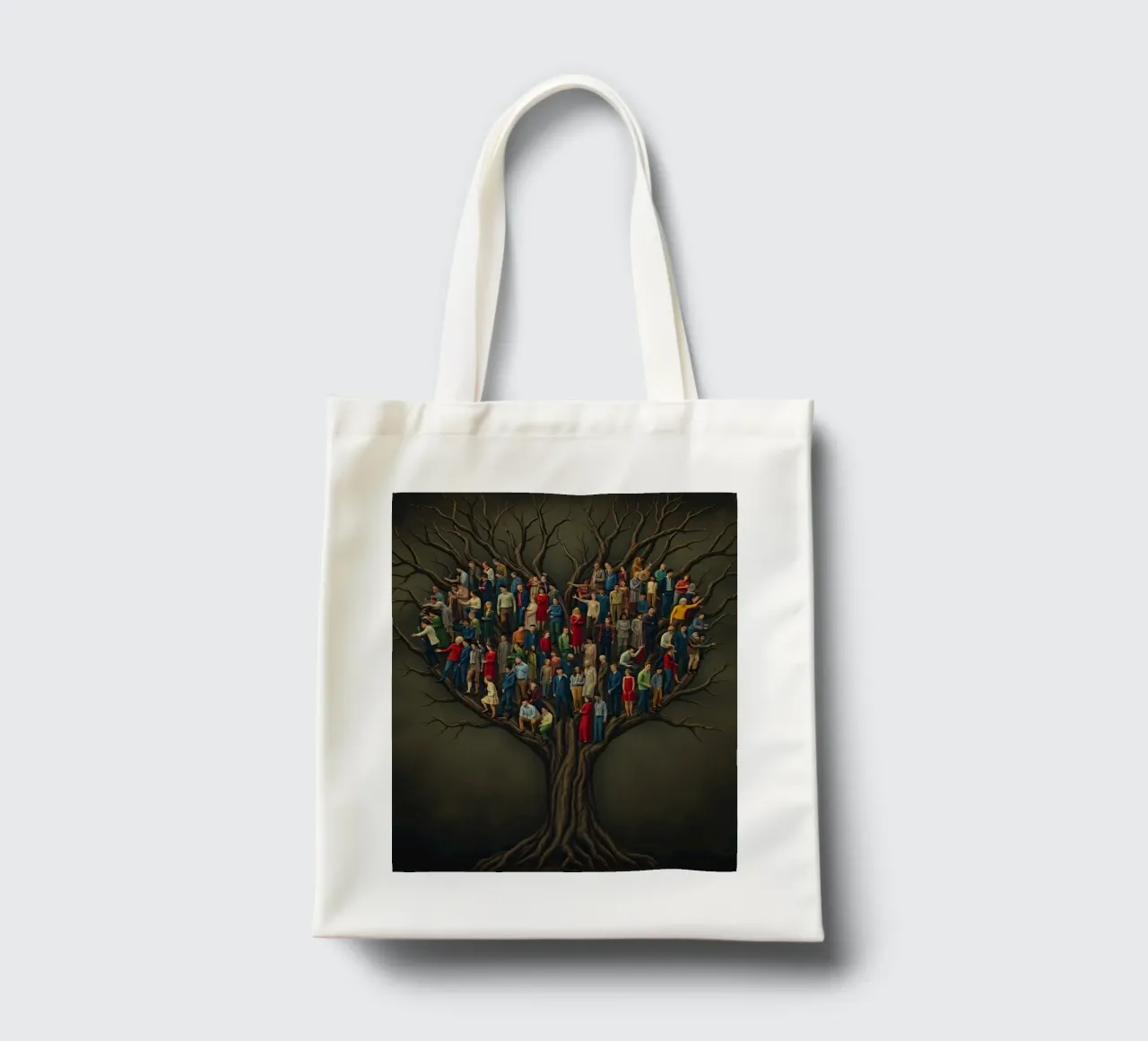 I membri della comunità si riuniscono in cima a un albero che rappresenta le connessioni borsa in juta da DesignDoodle