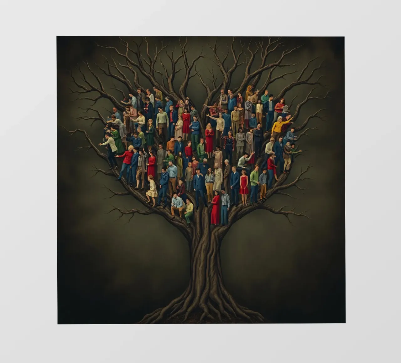 I membri della comunità si riuniscono in cima a un albero che rappresenta le connessioni pellicola backlit da DesignDoodle