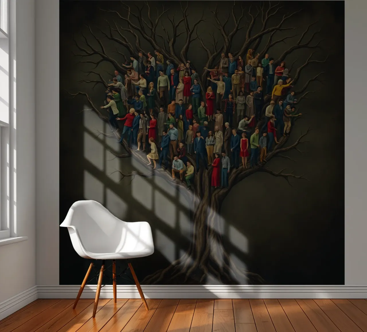 Mitglieder der Gemeinschaft versammeln sich auf dem Baum, der die Verbindungen darstellt Fototapete von DesignDoodle