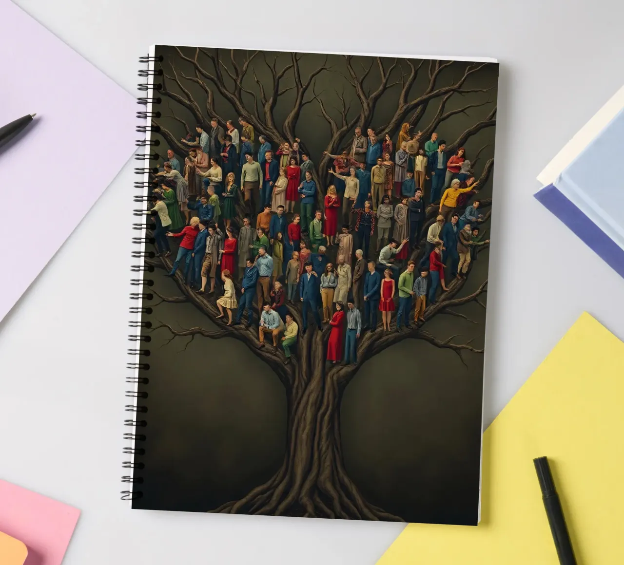 Community members gather atop tree representing connections spiral notebook by DesignDoodle