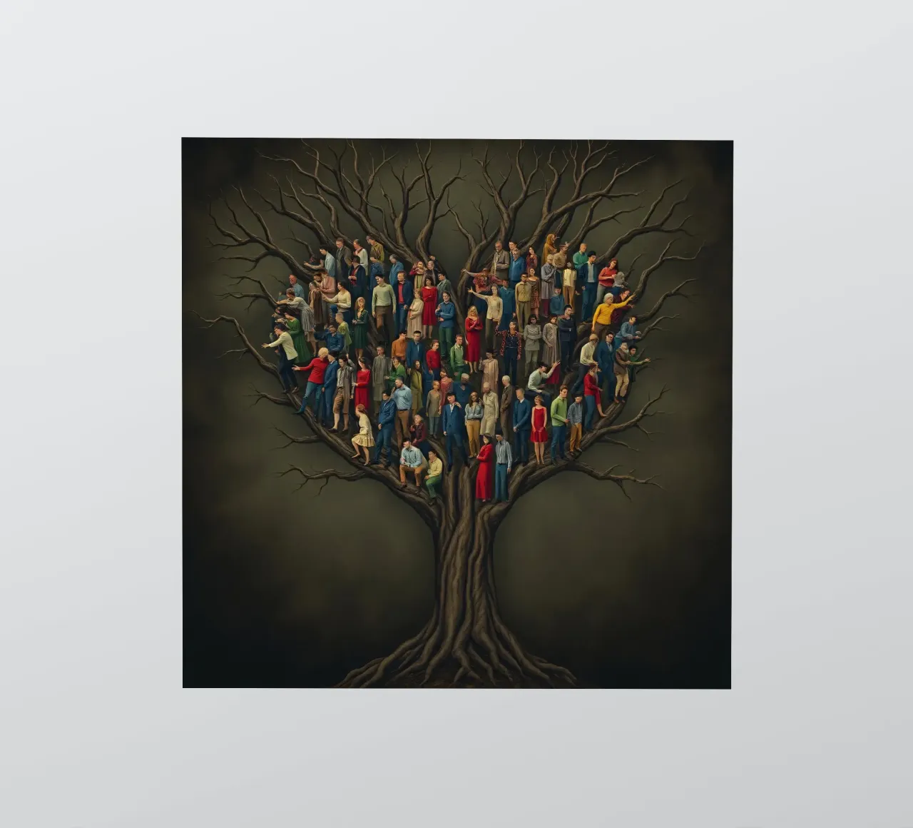 I membri della comunità si riuniscono in cima a un albero che rappresenta le connessioni adesivo da DesignDoodle