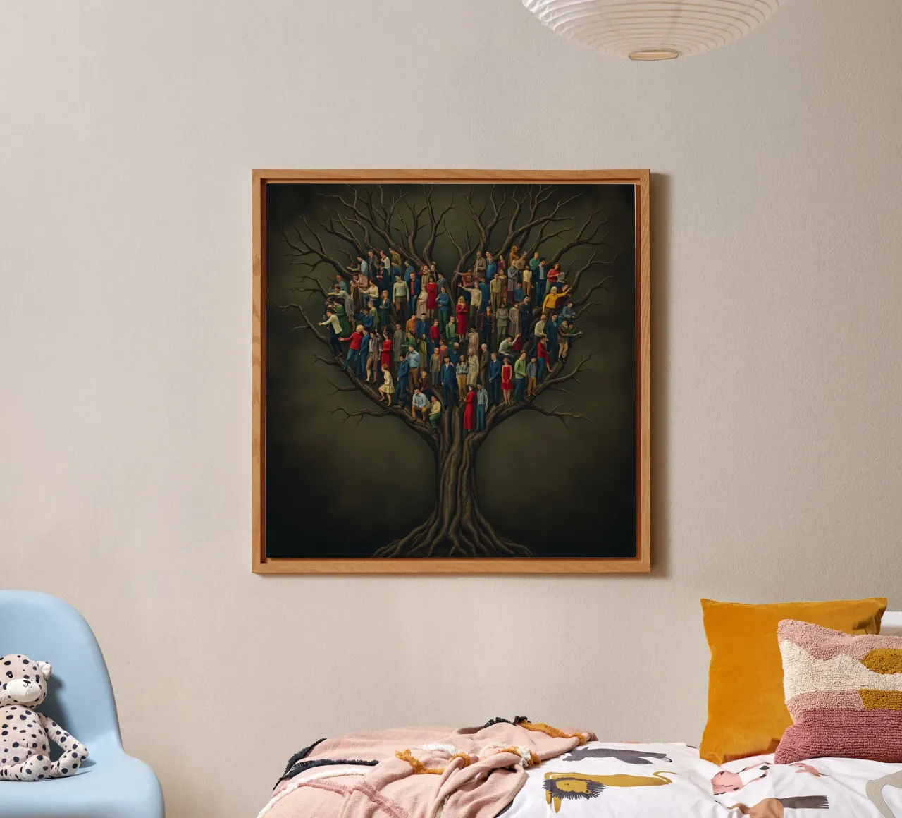 I membri della comunità si riuniscono in cima a un albero che rappresenta le connessioni alluminio dibond da DesignDoodle