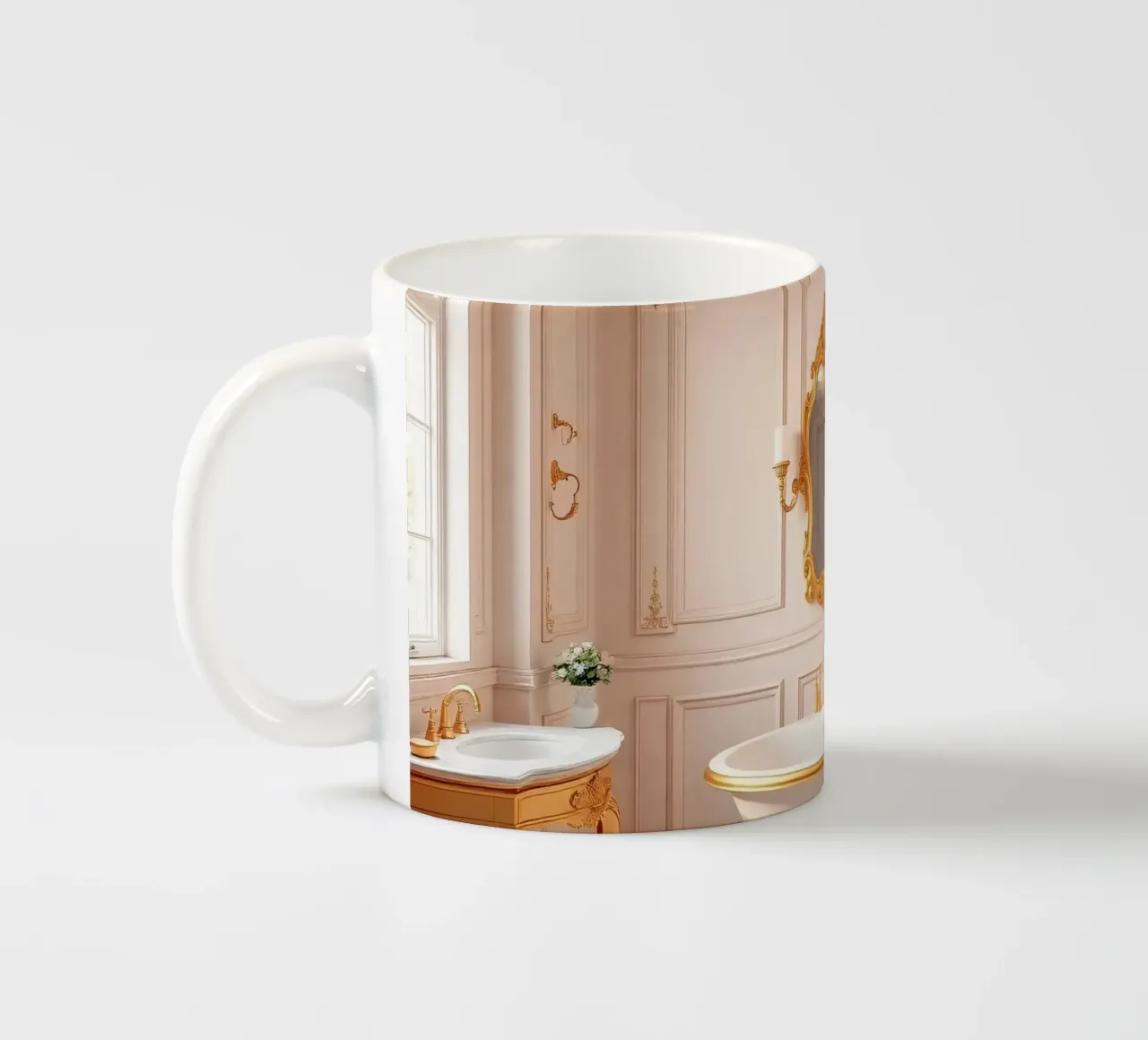 Bagno di lusso con tubo classico freestanding e oro tazza in ceramica da DesignDoodle