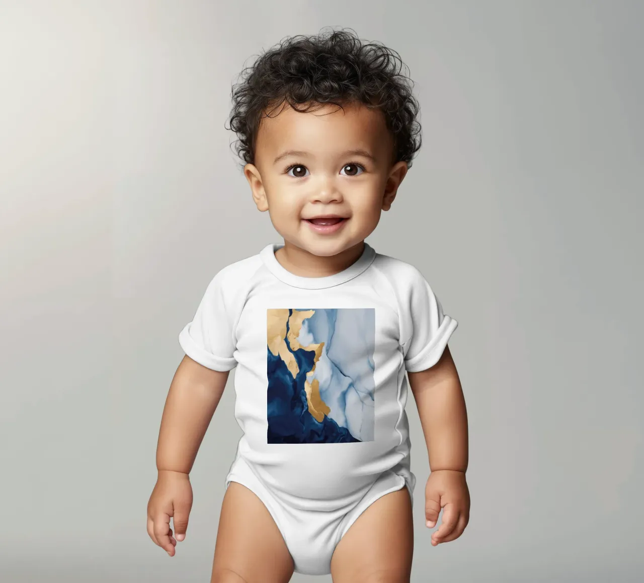 Golden Abyss Bloom short-sleeve baby romper by Monarch Arc