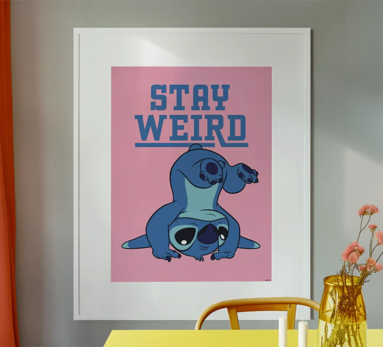 Stitch - Stay weird pink poster with aluminum frame by Stitch