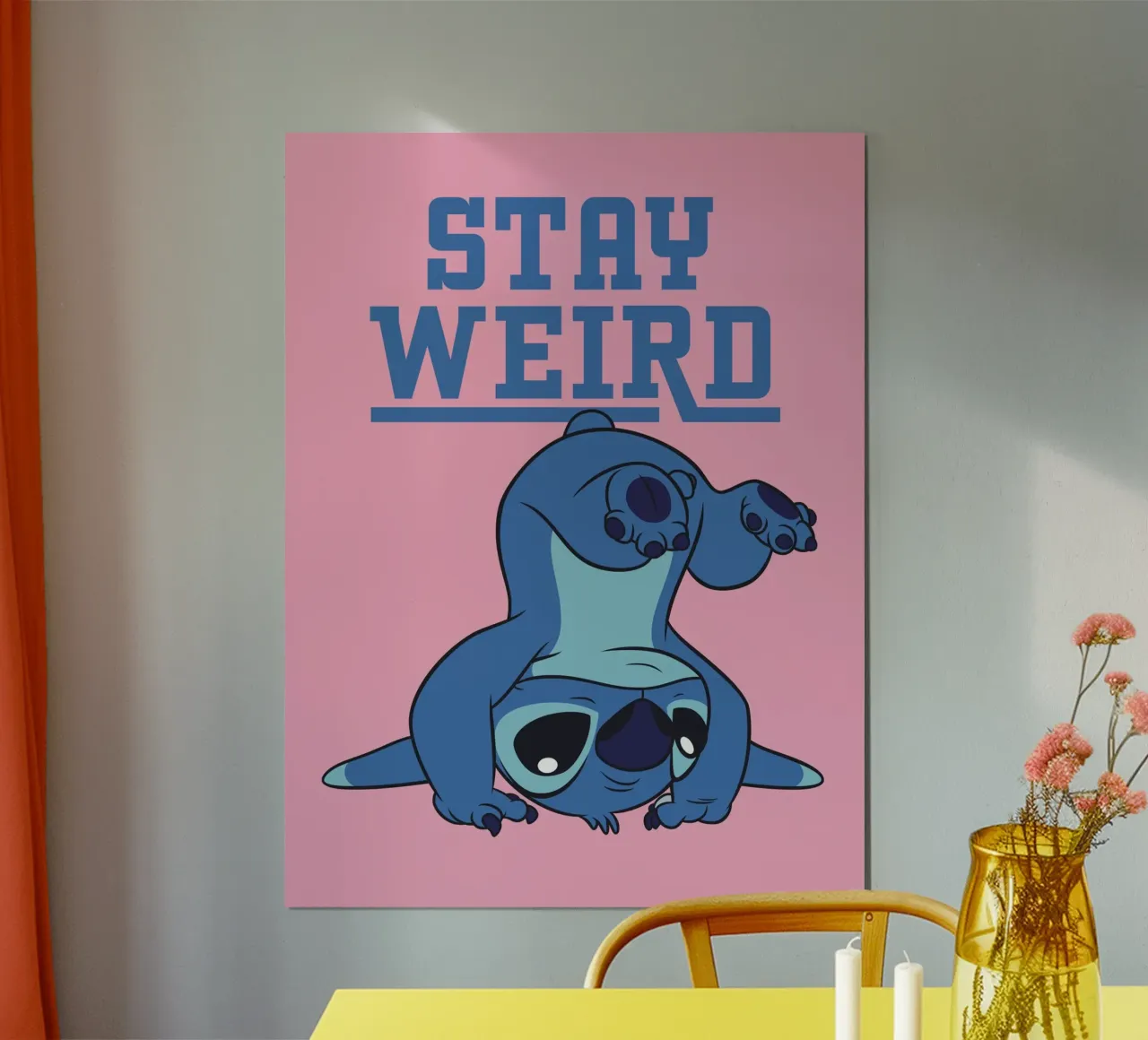 Stitch - Stay weird pink poster with aluminum frame by Stitch