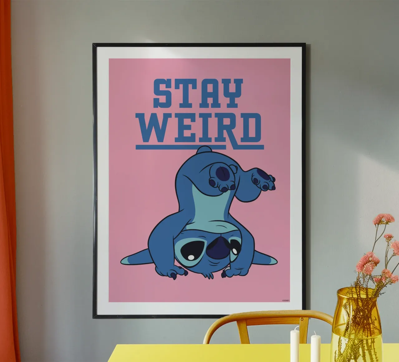 Stitch - Stay weird pink poster with aluminum frame by Stitch