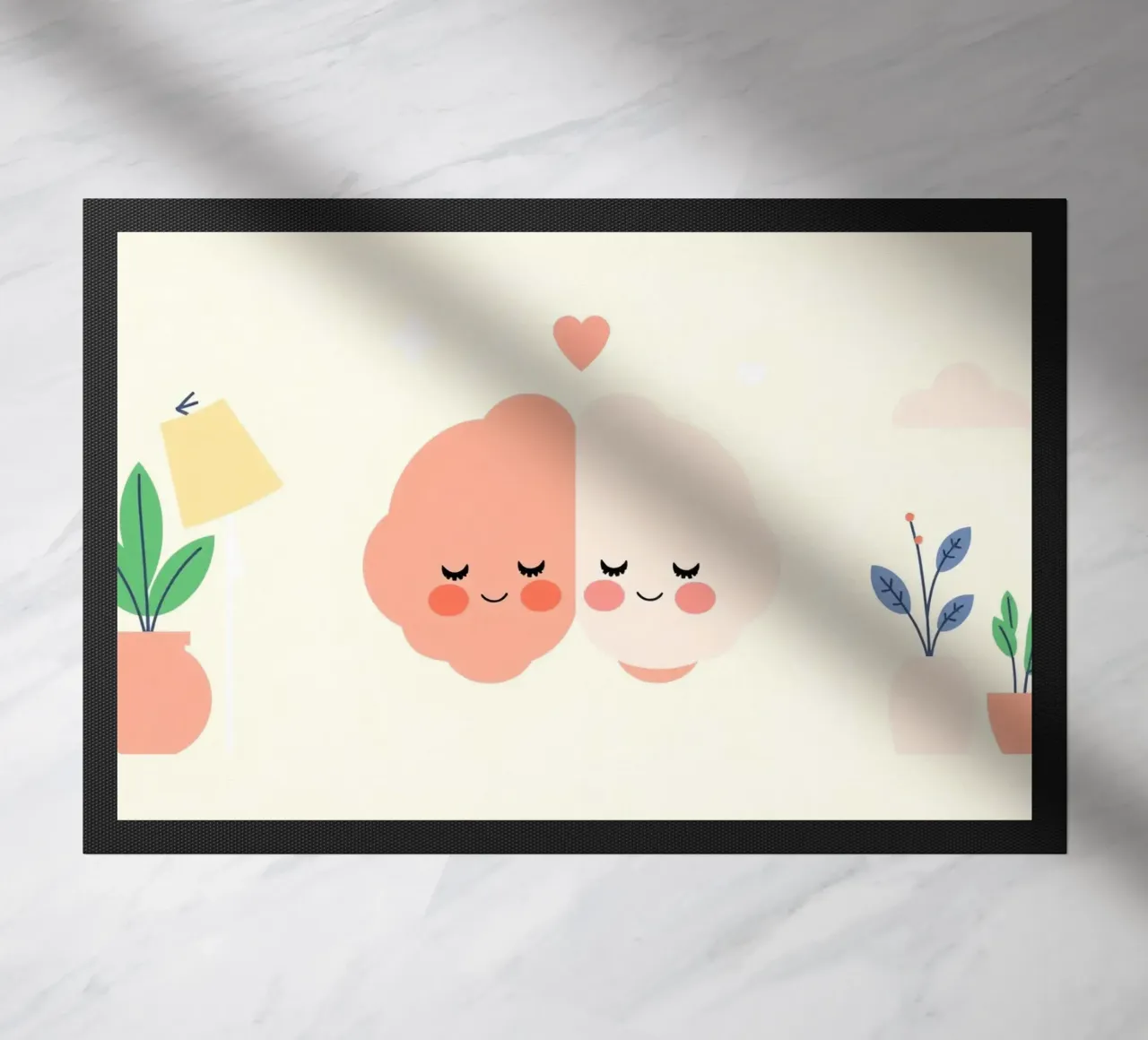 Two cheerful brain characters sharing a joyful moment doormat by DesignDoodle