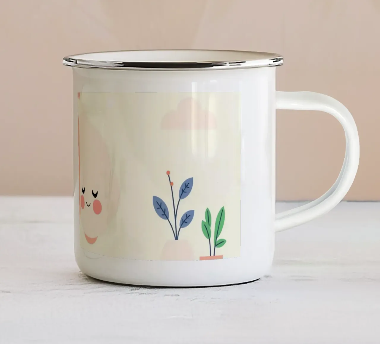Due allegri personaggi cerebrali che condividono un momento di gioia tazza in smalto da DesignDoodle