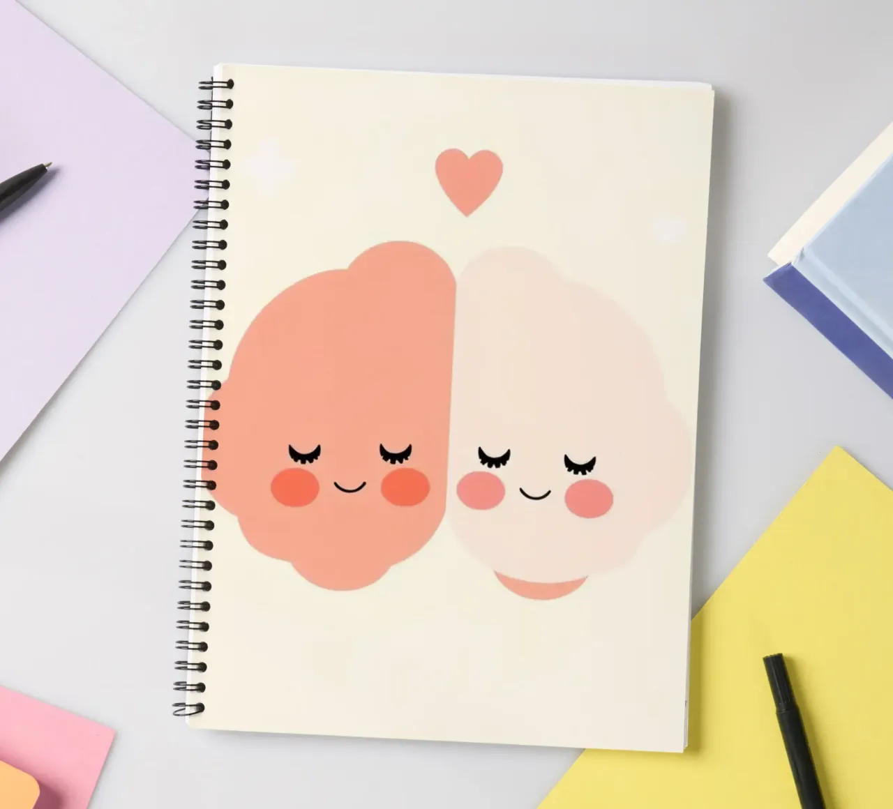 Two cheerful brain characters sharing a joyful moment spiral notebook by DesignDoodle