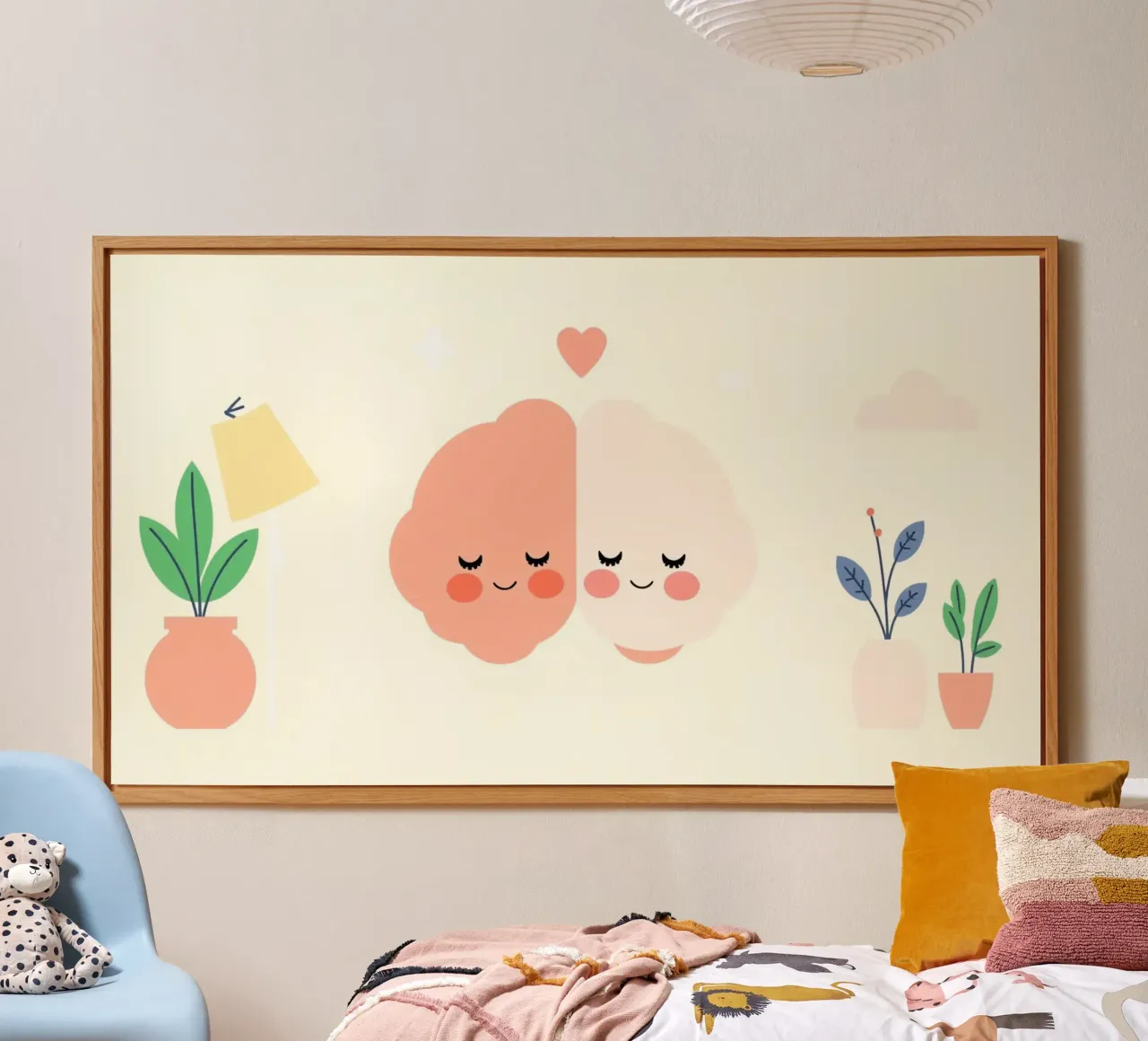 Two cheerful brain characters sharing a joyful moment alu-dibond by DesignDoodle
