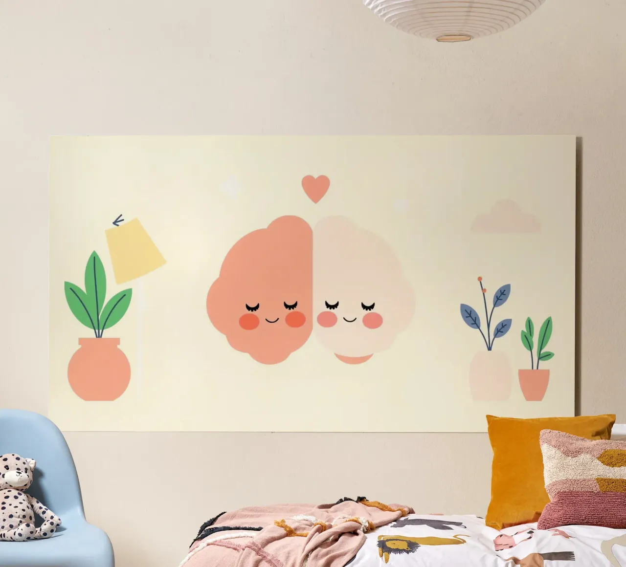 Two cheerful brain characters sharing a joyful moment alu-dibond by DesignDoodle