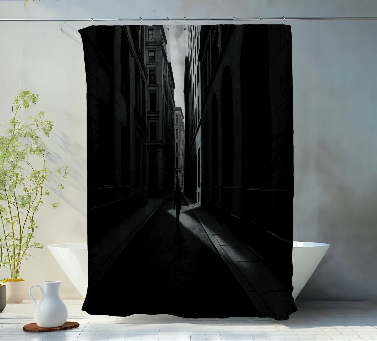 Urban solitude in Berlin - The art of shadow and silence shower curtain by Black & White