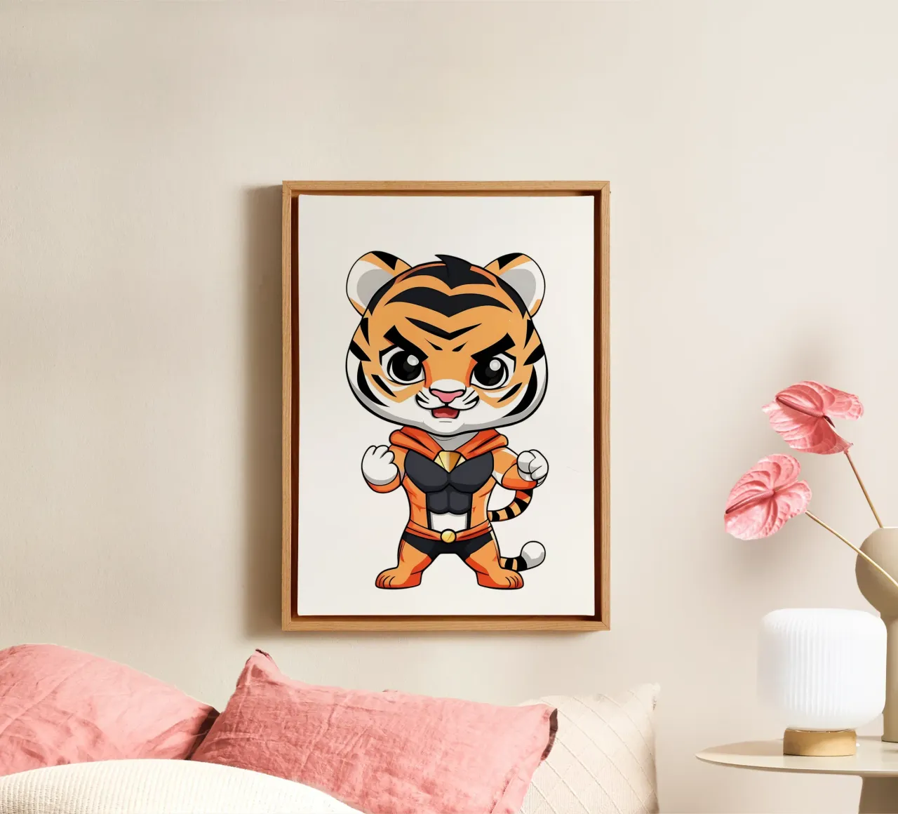 Tigre, cucciolo di tigre come supereroe_1 tela con Cornice a cassetta da Tierisch bunt by LK