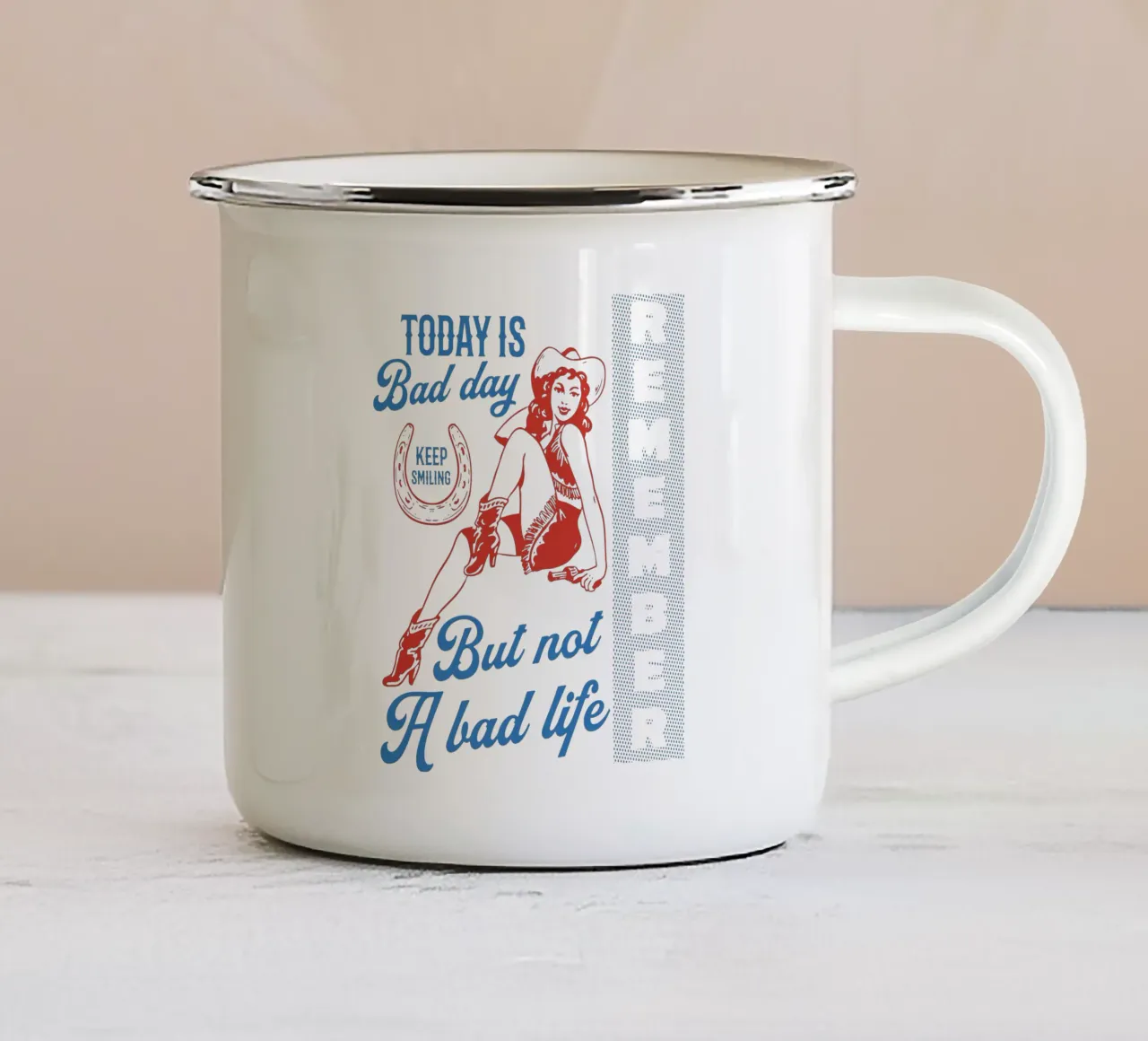 Aujourd'hui est un mauvais jour, mais pas une mauvaise vie mug en émail de Gunawan Rb
