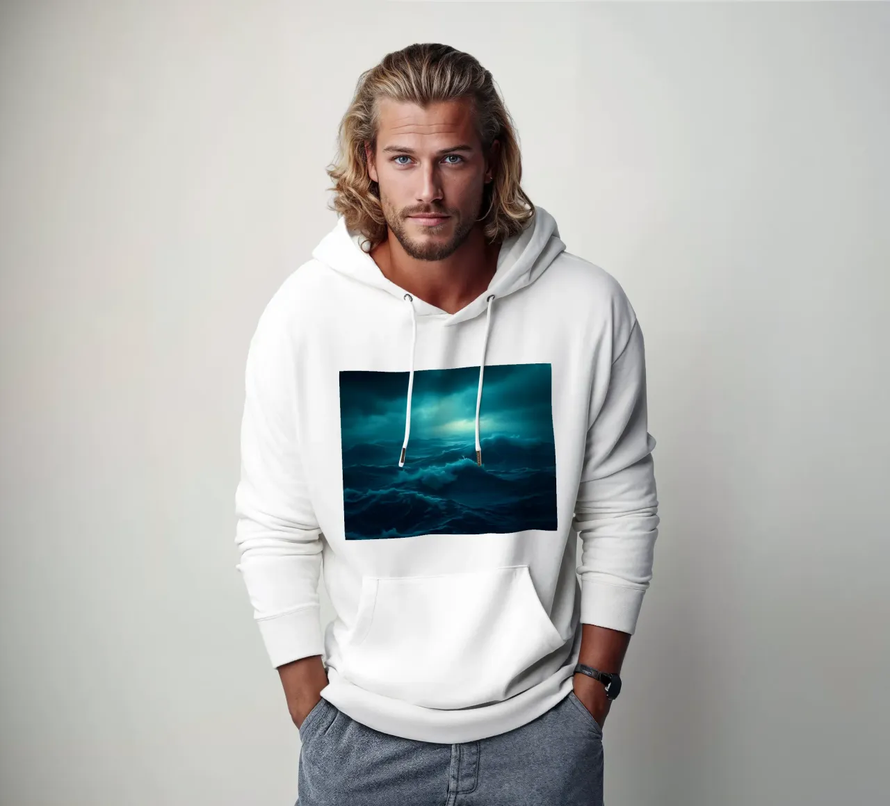 Dark stormy ocean waves under a cloudy sky hoodie by DesignDoodle