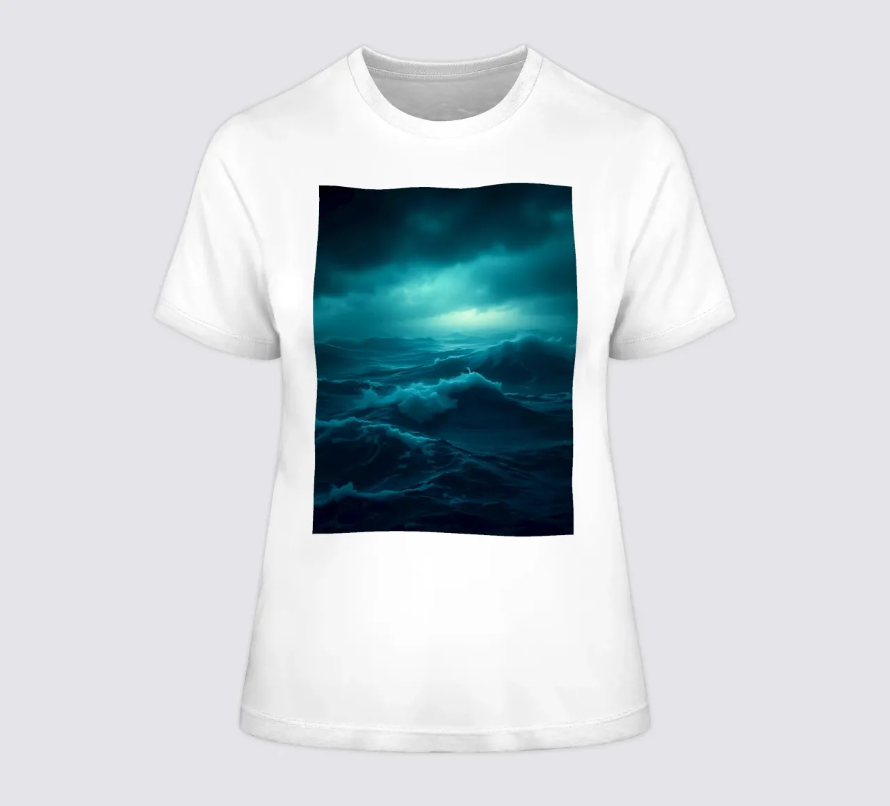 Dark stormy ocean waves under a cloudy sky women's fitted t-shirt by DesignDoodle