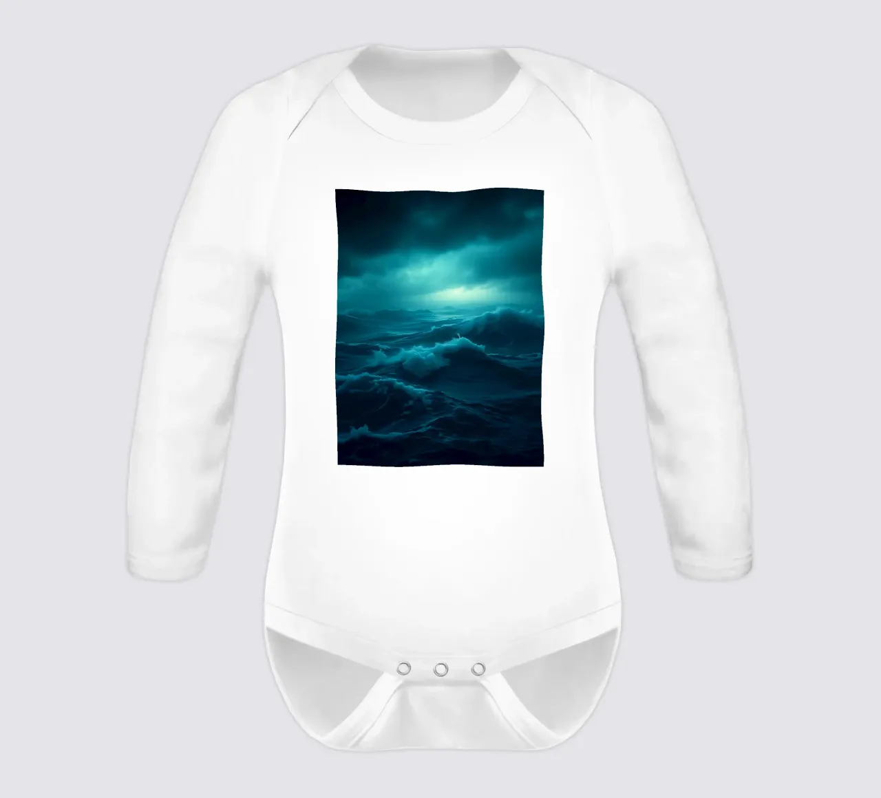 Dark stormy ocean waves under a cloudy sky long-sleeve baby romper by DesignDoodle
