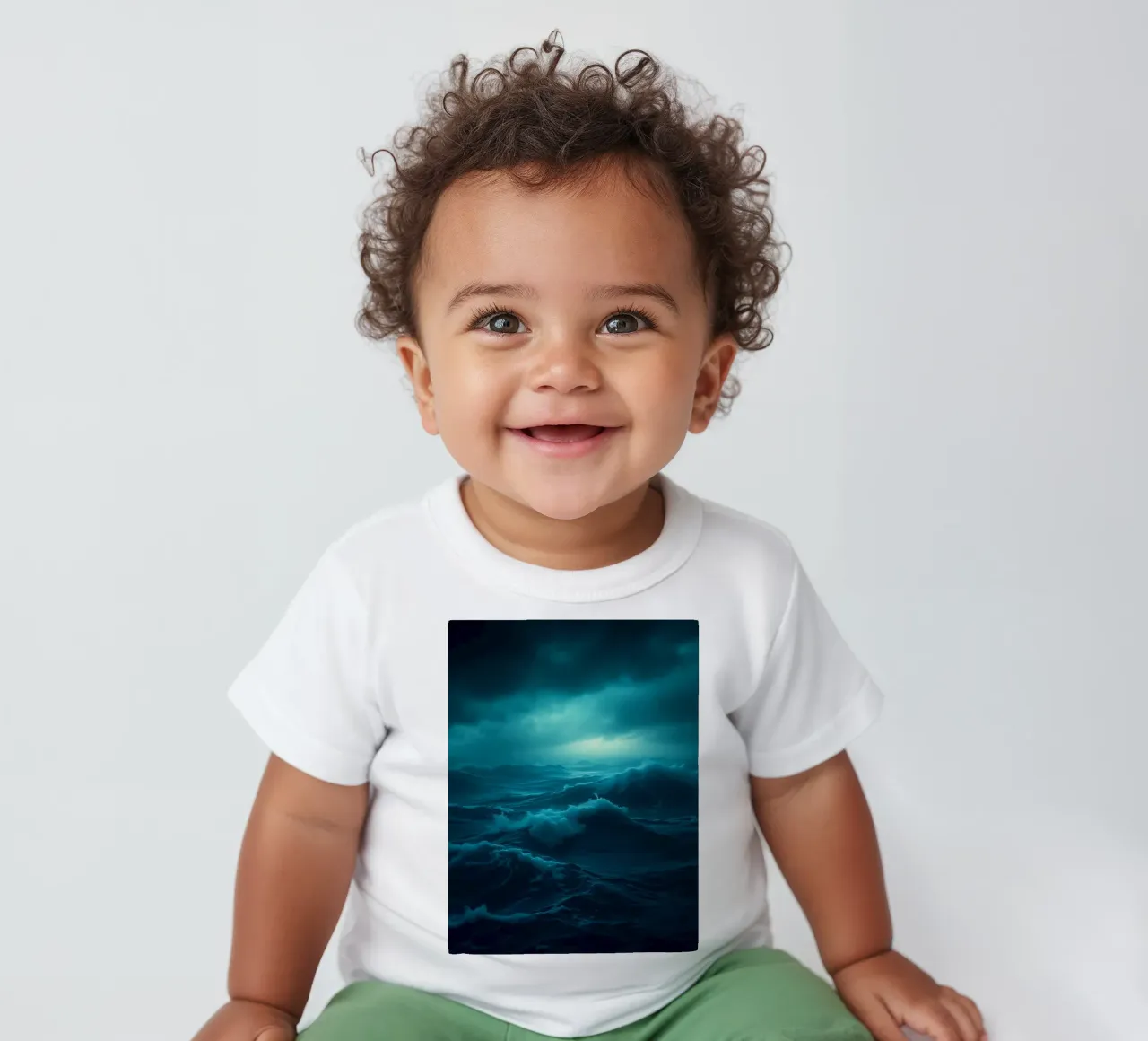 Dark stormy ocean waves under a cloudy sky baby t-shirt by DesignDoodle