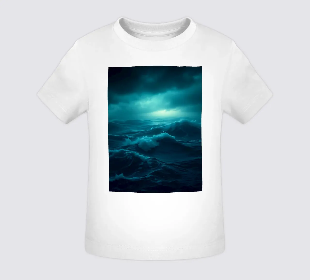 Dark stormy ocean waves under a cloudy sky baby t-shirt by DesignDoodle