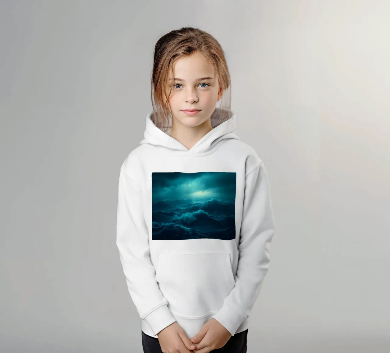 Vagues sombres et orageuses de l'océan sous un ciel nuageux sweat à capuche enfant de DesignDoodle