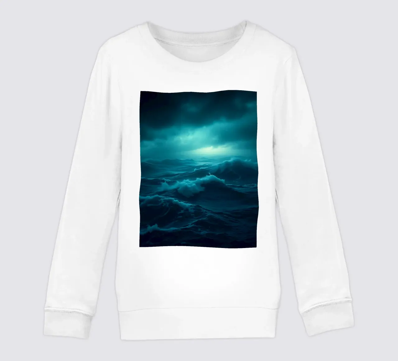 Dark stormy ocean waves under a cloudy sky kids sweatshirt by DesignDoodle