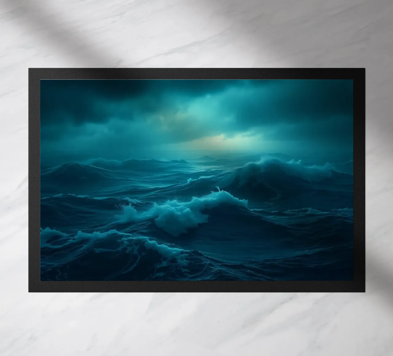 Dark stormy ocean waves under a cloudy sky doormat by DesignDoodle