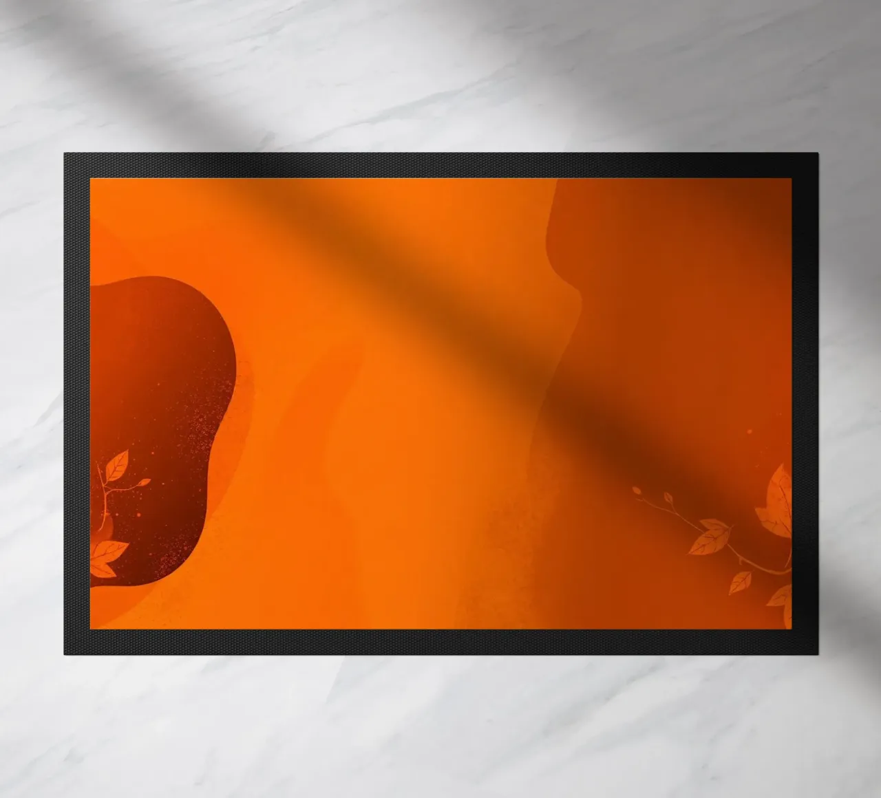 orange abstract design featuring leaf motifs and smooth art doormat by DesignDoodle
