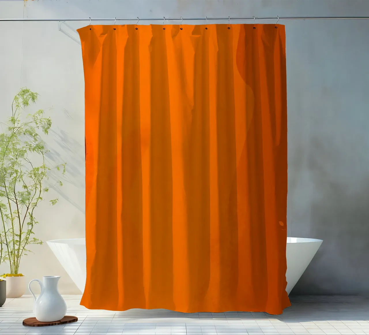 orange abstract design featuring leaf motifs and smooth art shower curtain by DesignDoodle