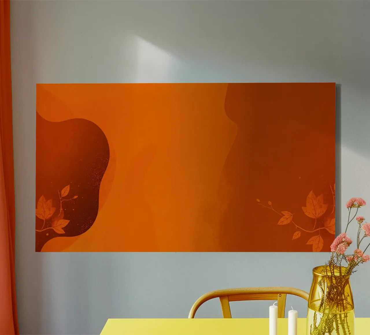 orange abstract design featuring leaf motifs and smooth art canvas by DesignDoodle