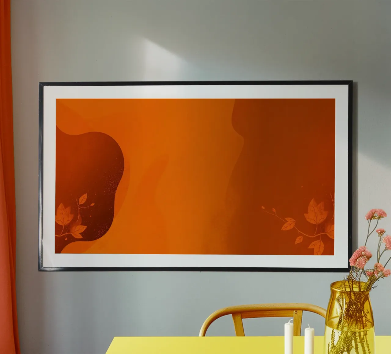 orange abstract design featuring leaf motifs and smooth art hahnemühle by DesignDoodle