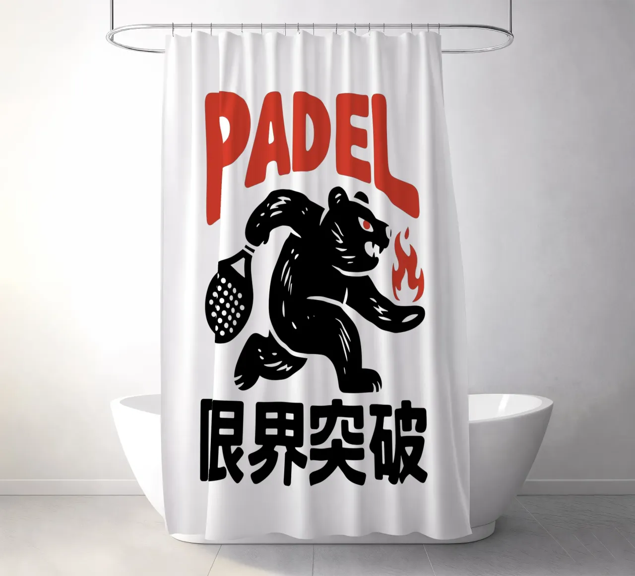 Japans Padel Beer Ontwerp - Limit Break Kanji Racket Sport douchegordijn van GameDay Studio