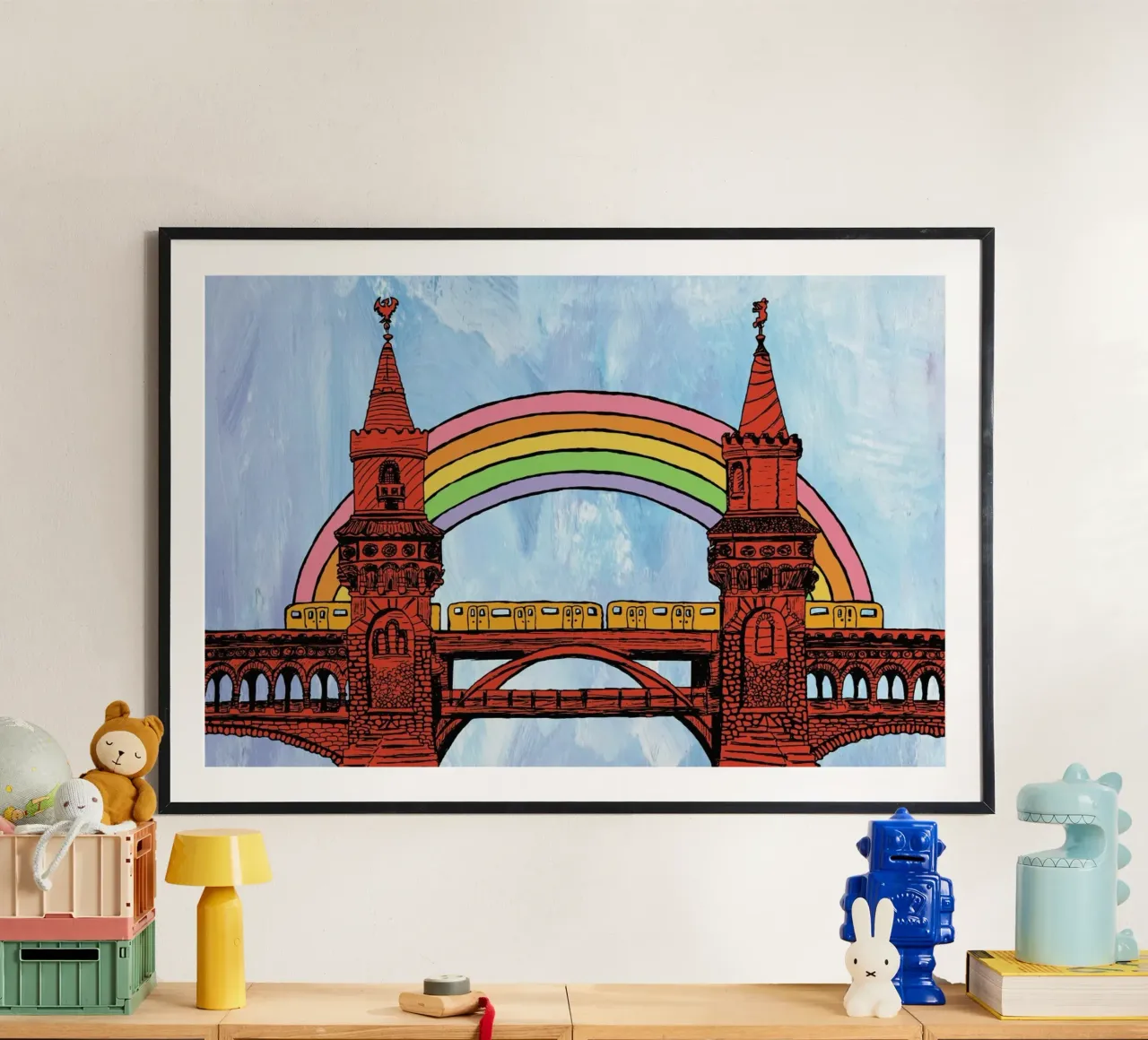 Rainbow Oberbaumbrücke poster con telaio in alluminio da KP Design