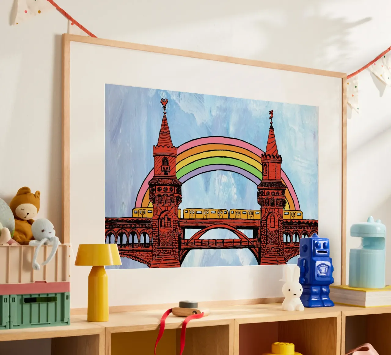 Rainbow Oberbaumbrücke poster con telaio in alluminio da KP Design