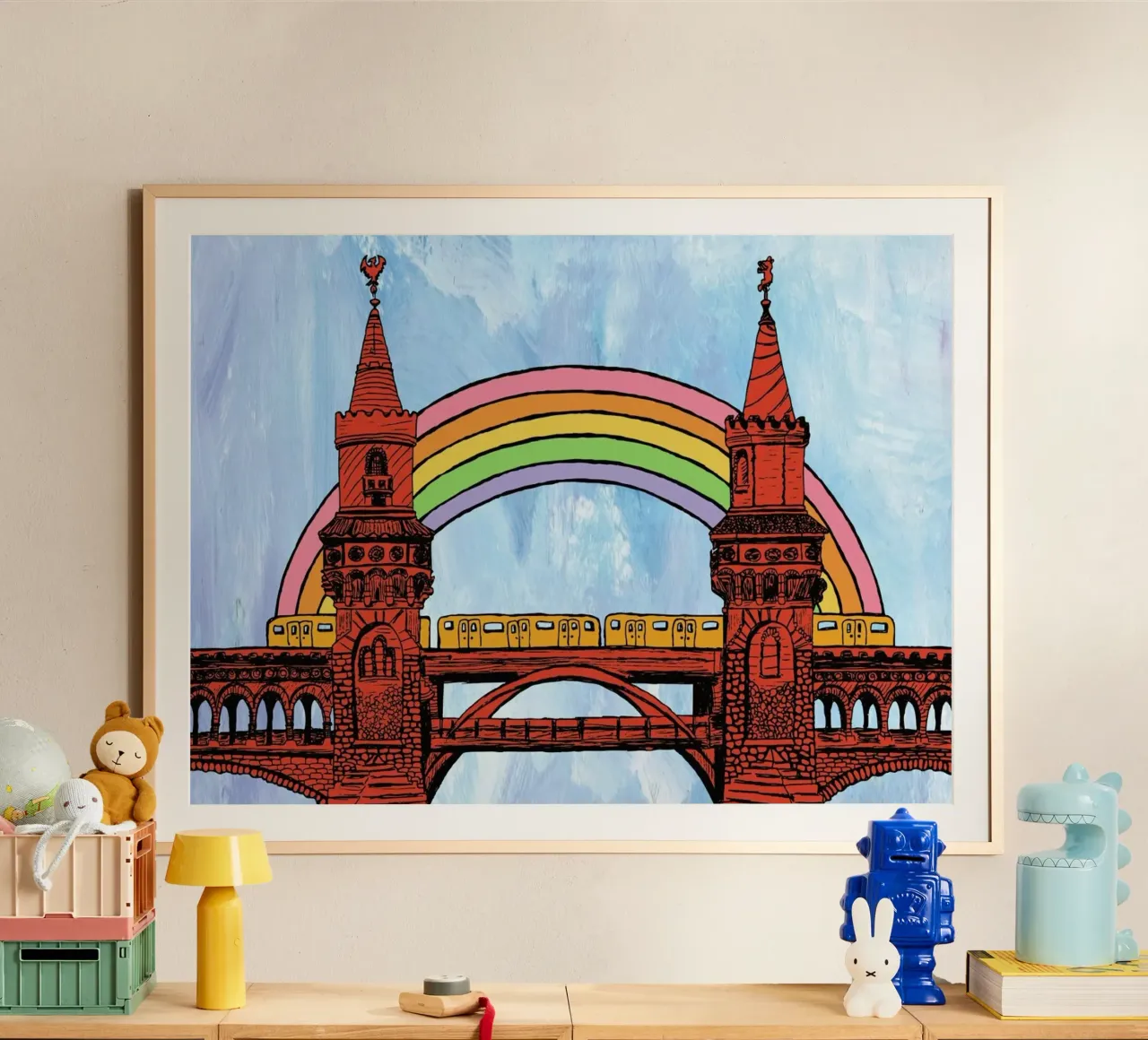 Rainbow Oberbaumbrücke poster con telaio in alluminio da KP Design