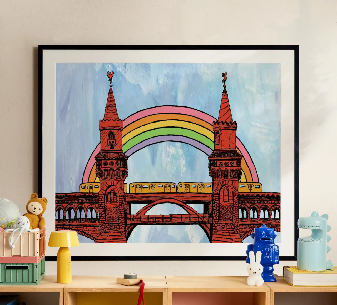 Rainbow Oberbaumbrücke poster con telaio in alluminio da KP Design