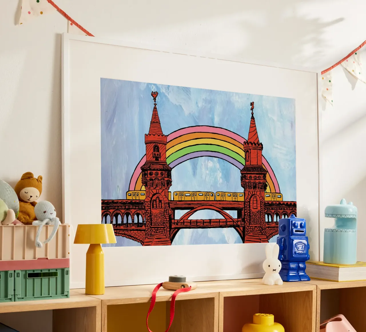 Rainbow Oberbaumbrücke poster con telaio in alluminio da KP Design