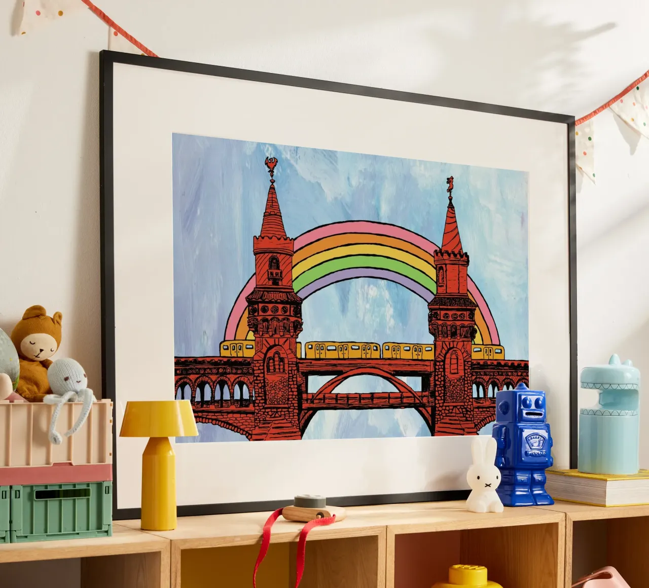 Rainbow Oberbaumbrücke poster con telaio in alluminio da KP Design